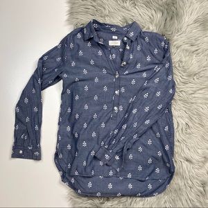 LOFT Blue White Floral Embroidered Blouse